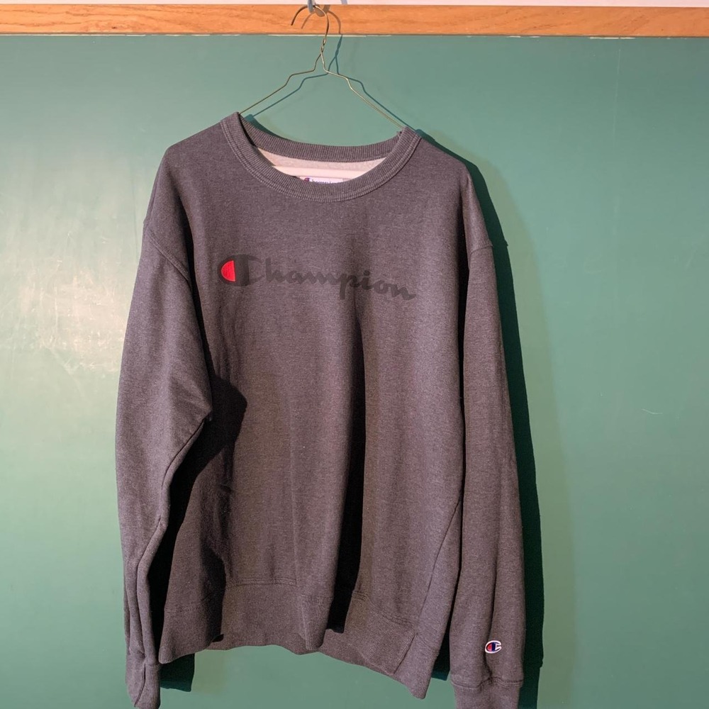 Champion Mens Large Dark Grey Basic Crewneck Sweatshirt Retro Collegiate Hipster